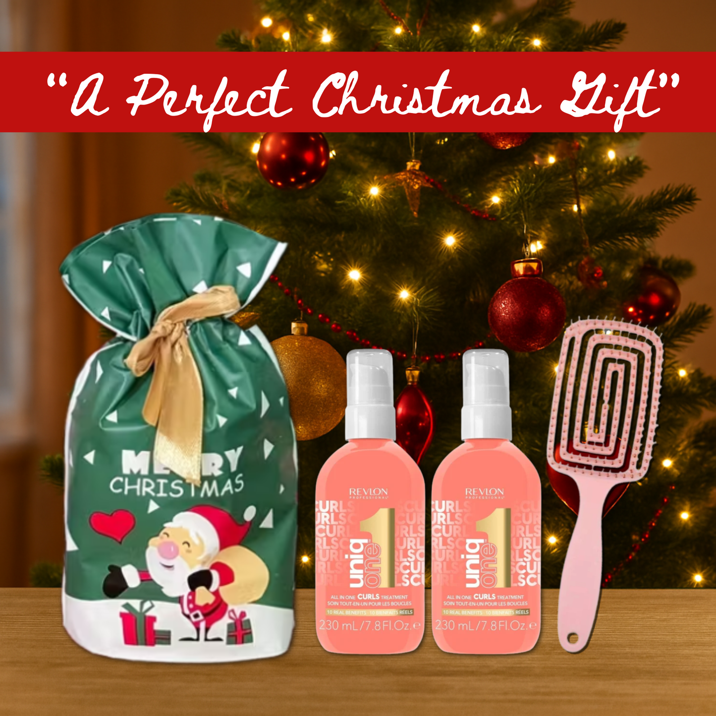 2x Revlon Uniq One Curls 230ml with Hair Brush + Christmas Gift Bag ๐