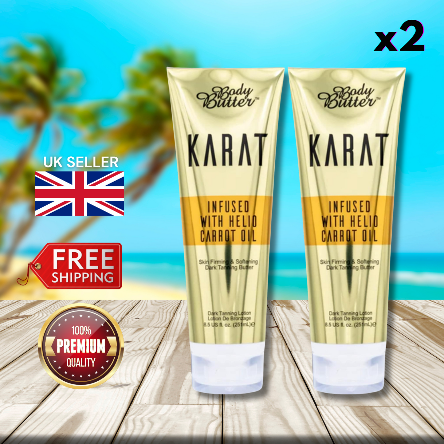 2 x Body Butter Karat Infused with Helio Carrot Oil 251ml - Tan and Nourish!