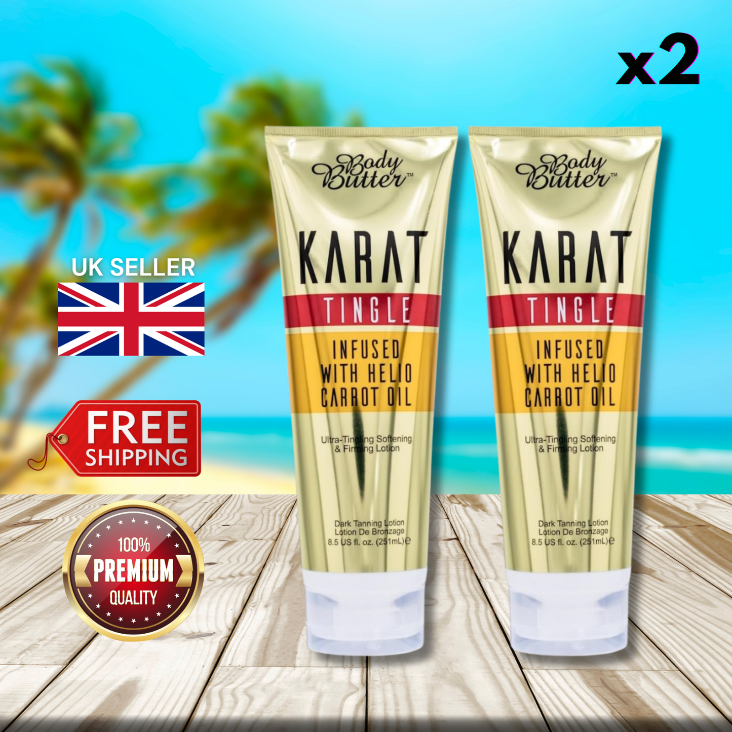2 x Body Butter Karat Tingle Infused with Helio Carrot Oil 251ml - Sizzling Tan!