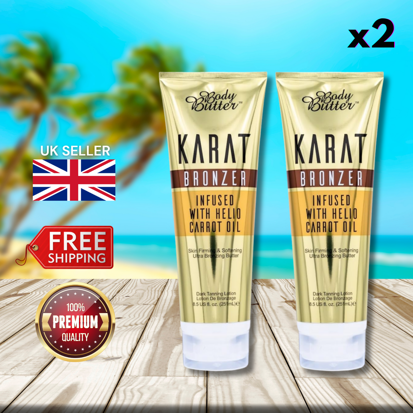 2 x Body Butter Karat Bronzer Infused with Helio Carrot Oil 251ml Twin Pack!