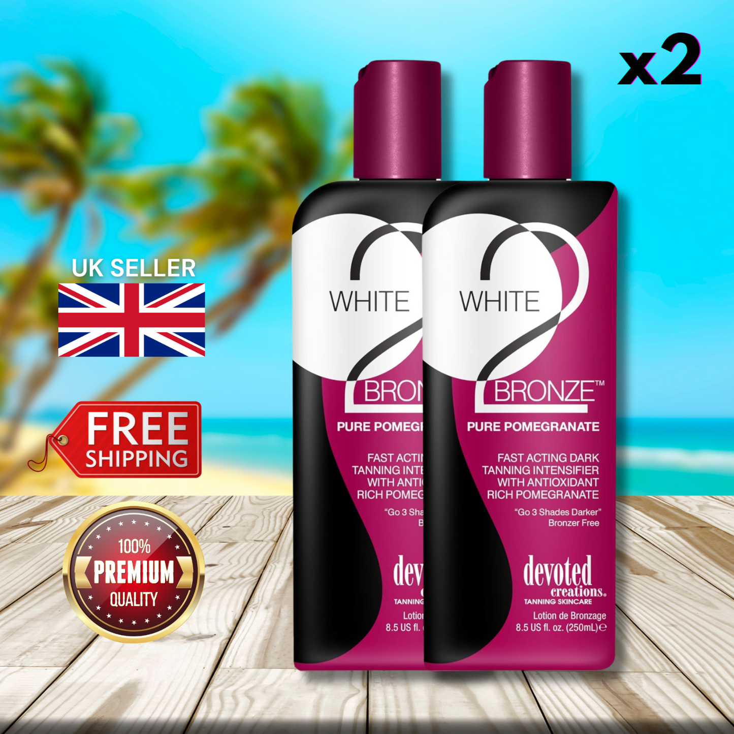 2 x Devoted Creations White 2 Bronze Pure Pomegranate 250ml - Ultra Radiant Glow