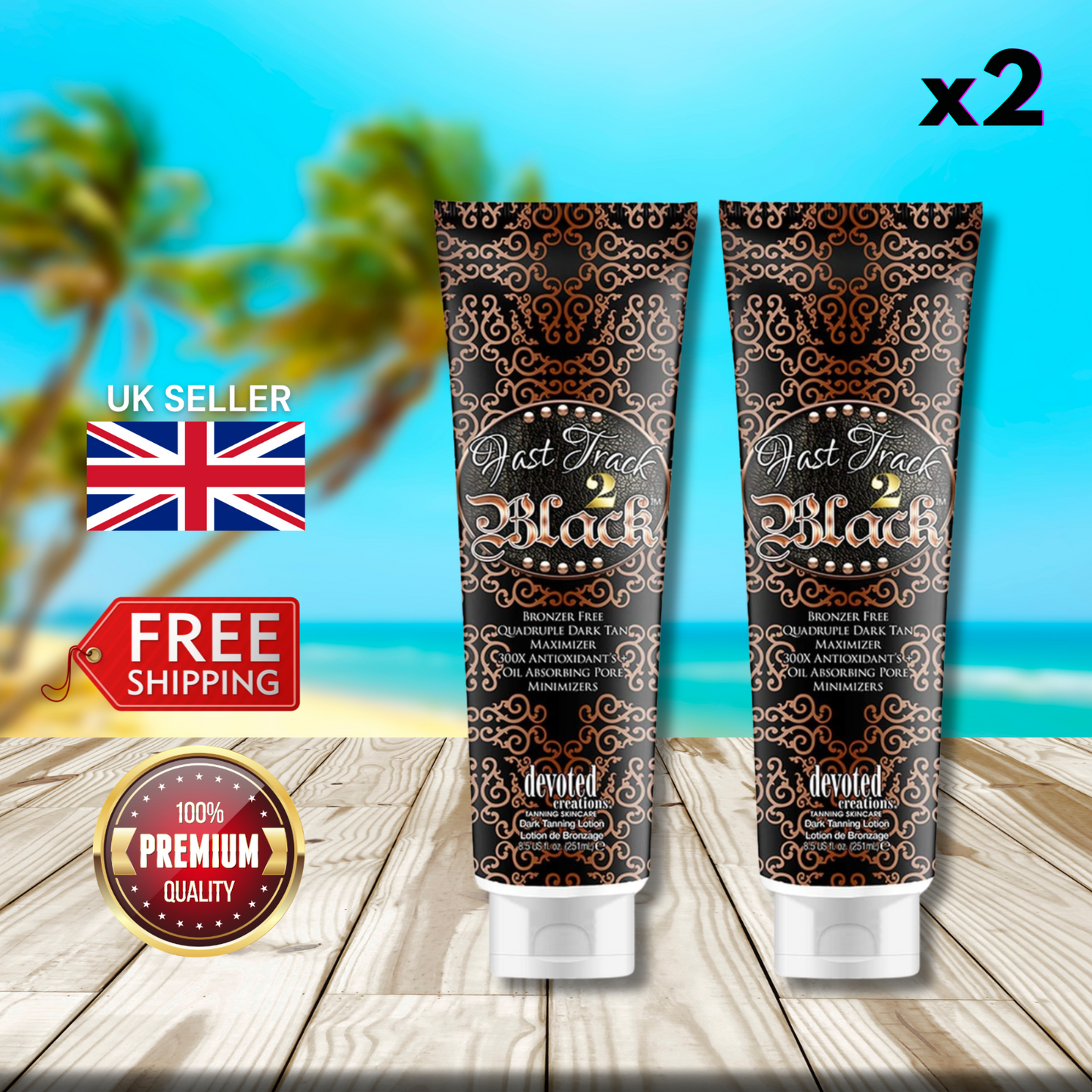 Devoted Creations Fast Track 2 Black 251ml - Get Bronzed In No Time!