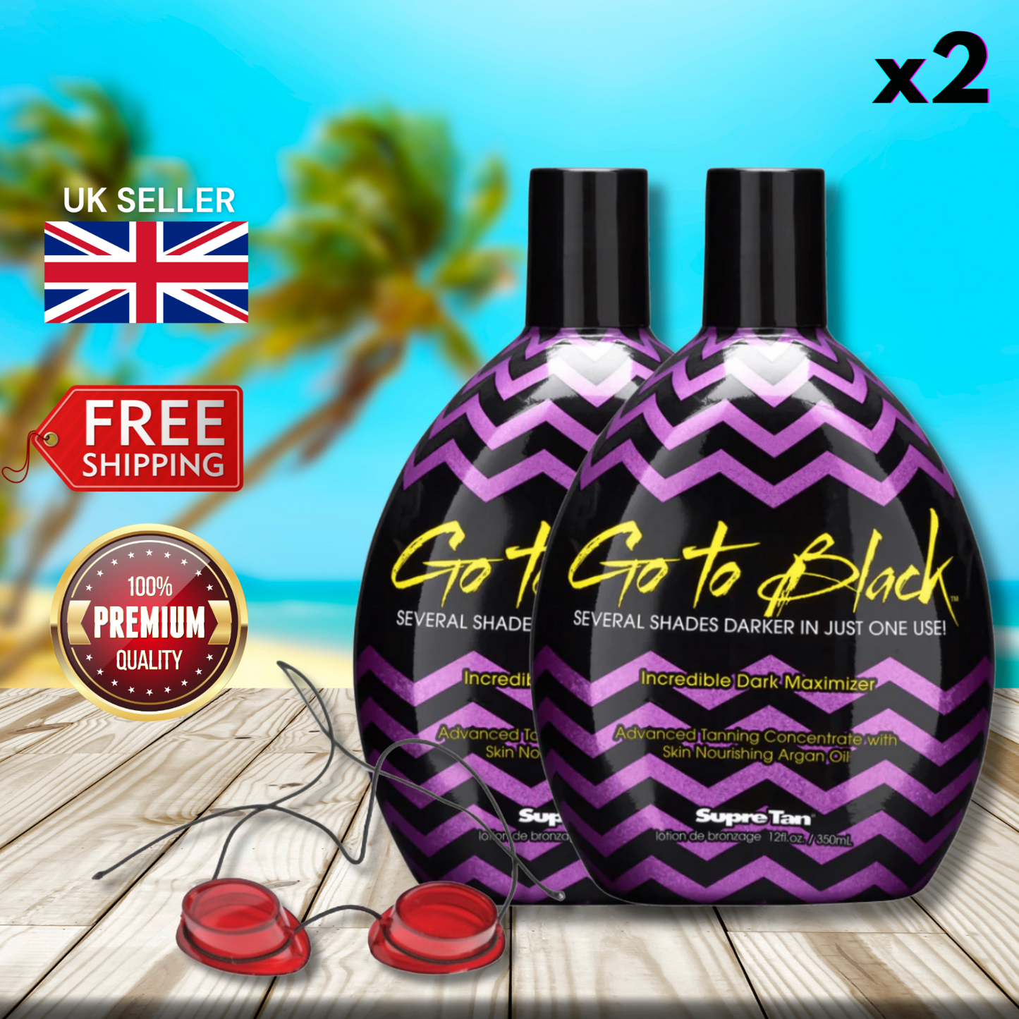 2 x Supre Tan Go To Black Incredible Dark Maximizer 350ml + Sunbed Goggles
