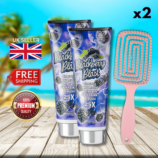 2 x Fiesta Sun Blackberry Blast 236ml + Hair Brush - Extremely Dark Tanning!