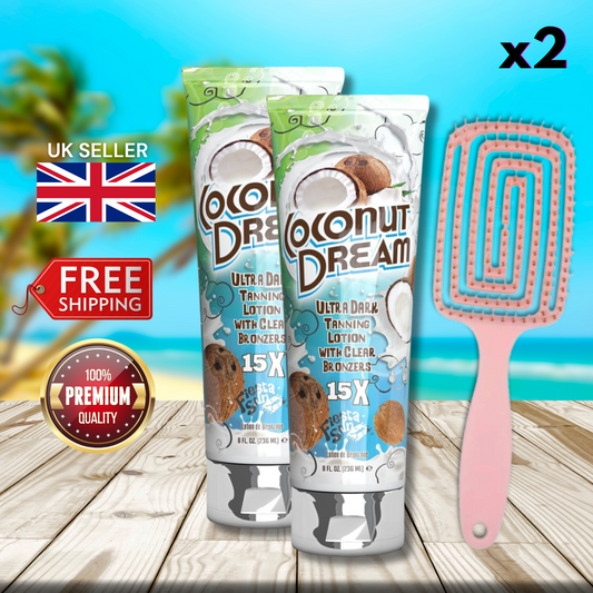 2 x Fiesta Sun Coconut Dream 236ml + Hair Brush - Ultra Dark Tanning Lotion!