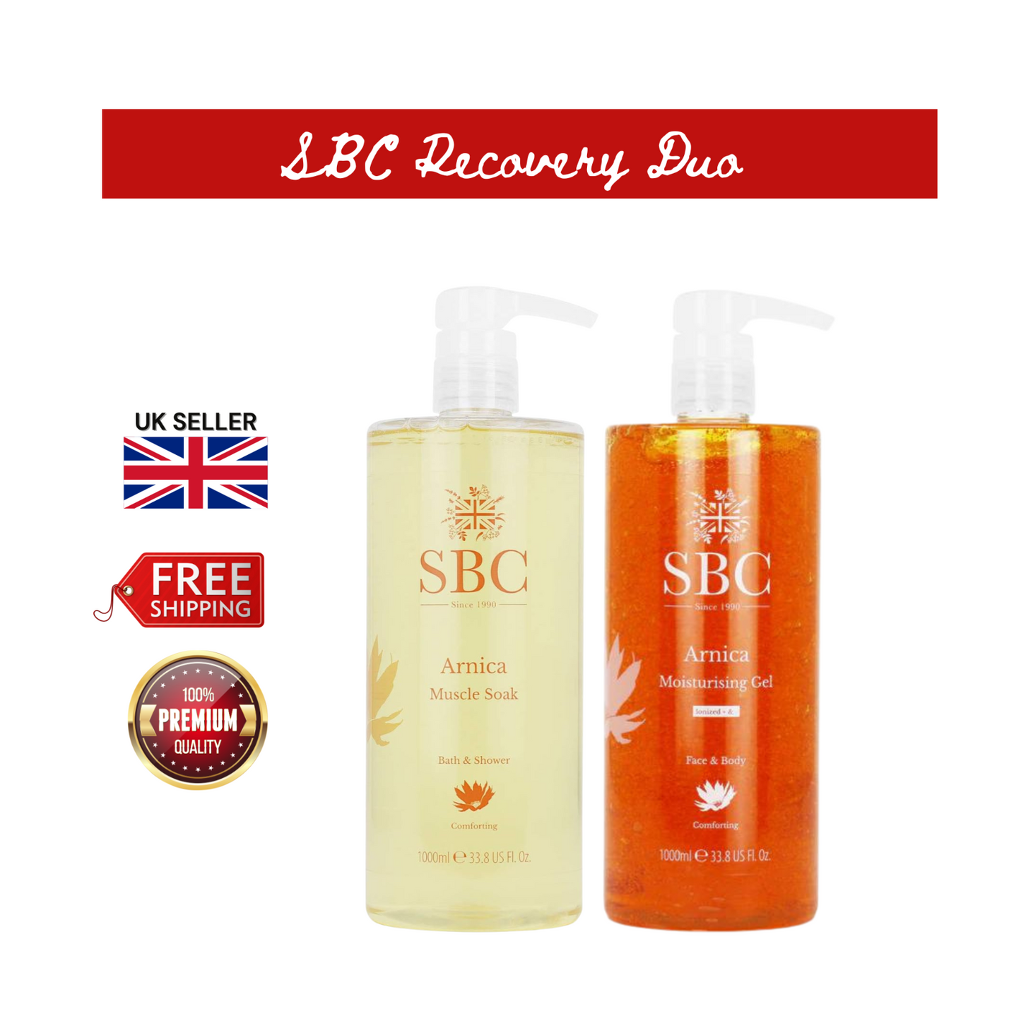 SBC Arnica Muscle Soak & Arnica Moisturising Gel 1000ml – Soothe & Refresh Duo!