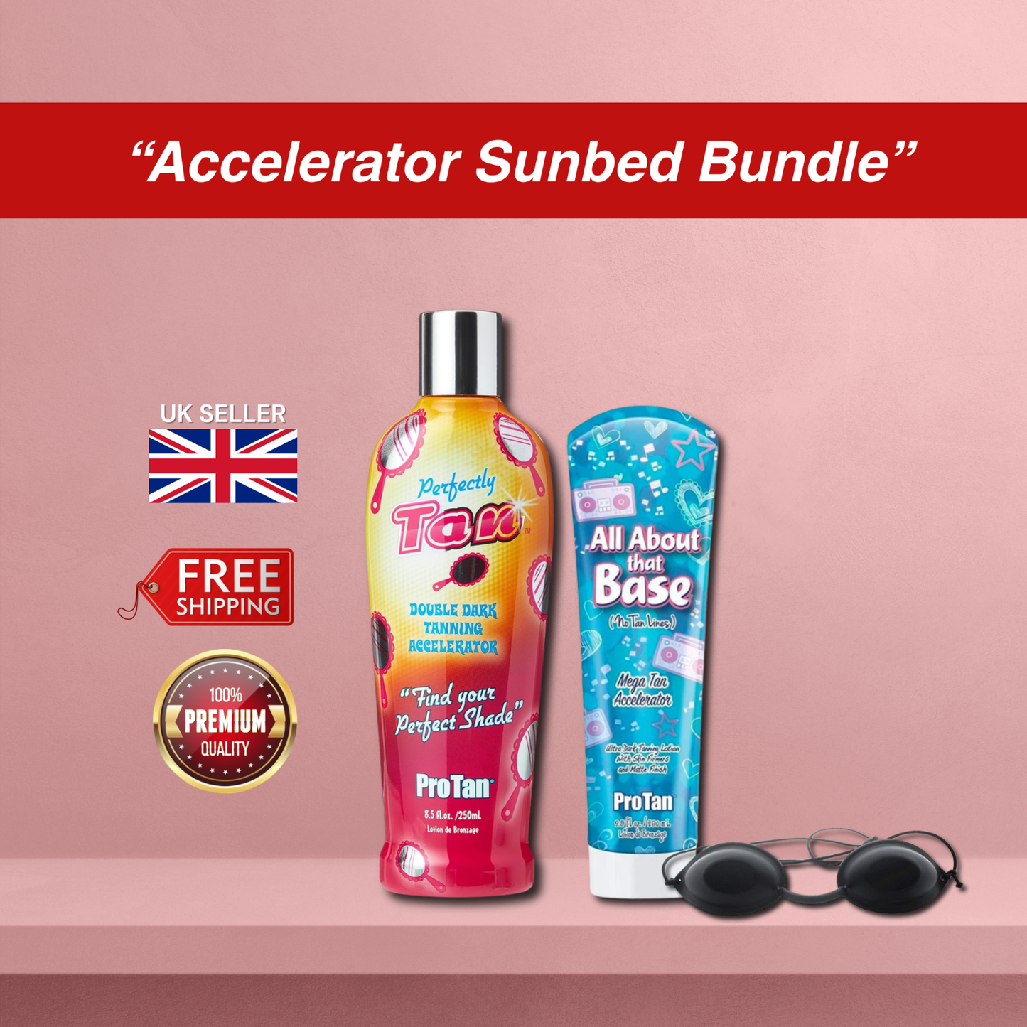 Pro Tan Perfectly Tan 250ml with All About That Base 280ml + Sunbed Goggles Set