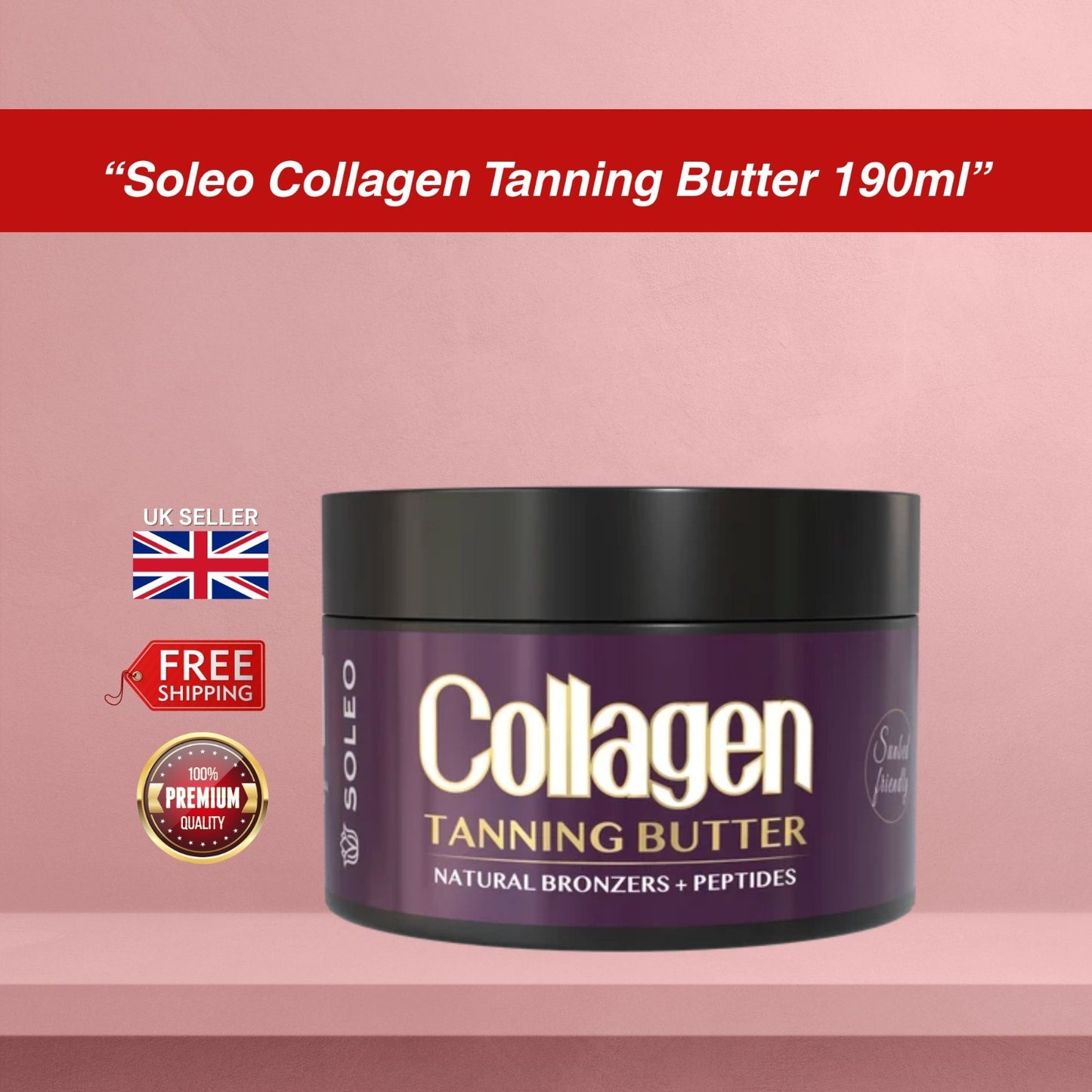 Soleo Collagen Tanning Butter Natural Bronzers Sunbed Lotion Cream Tub 190ml