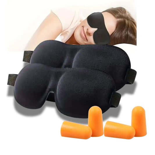 DEEP SLEEP DUO - Blackout Sleep Eye Mask (2x) and Foam Earplugs (2pairs) Bundle