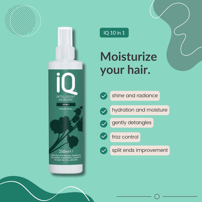 IQ Intelligent Haircare 10 In 1 Treatment Spray 250ml and IQ Hair Serum 75ml with Detangling Hair Brush