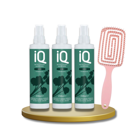 IQ Intelligent Haircare 10-in-1 Treatment Spray 250ml x 3 with Detangling Hair Brush