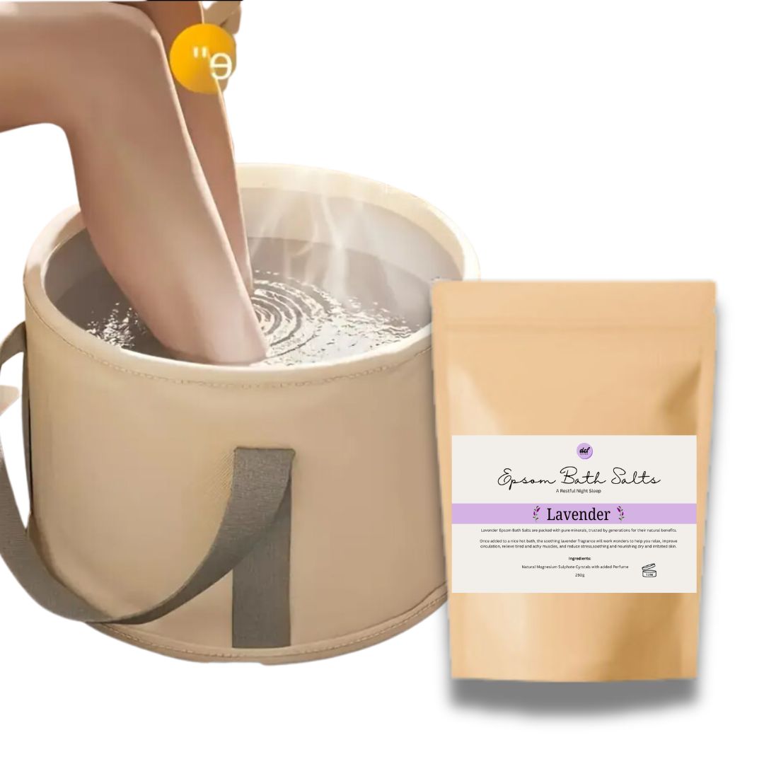 LAVENDER FOOT RETREAT - Collapsible Foot Soak Tub and Lavender Bath Salts Bundle