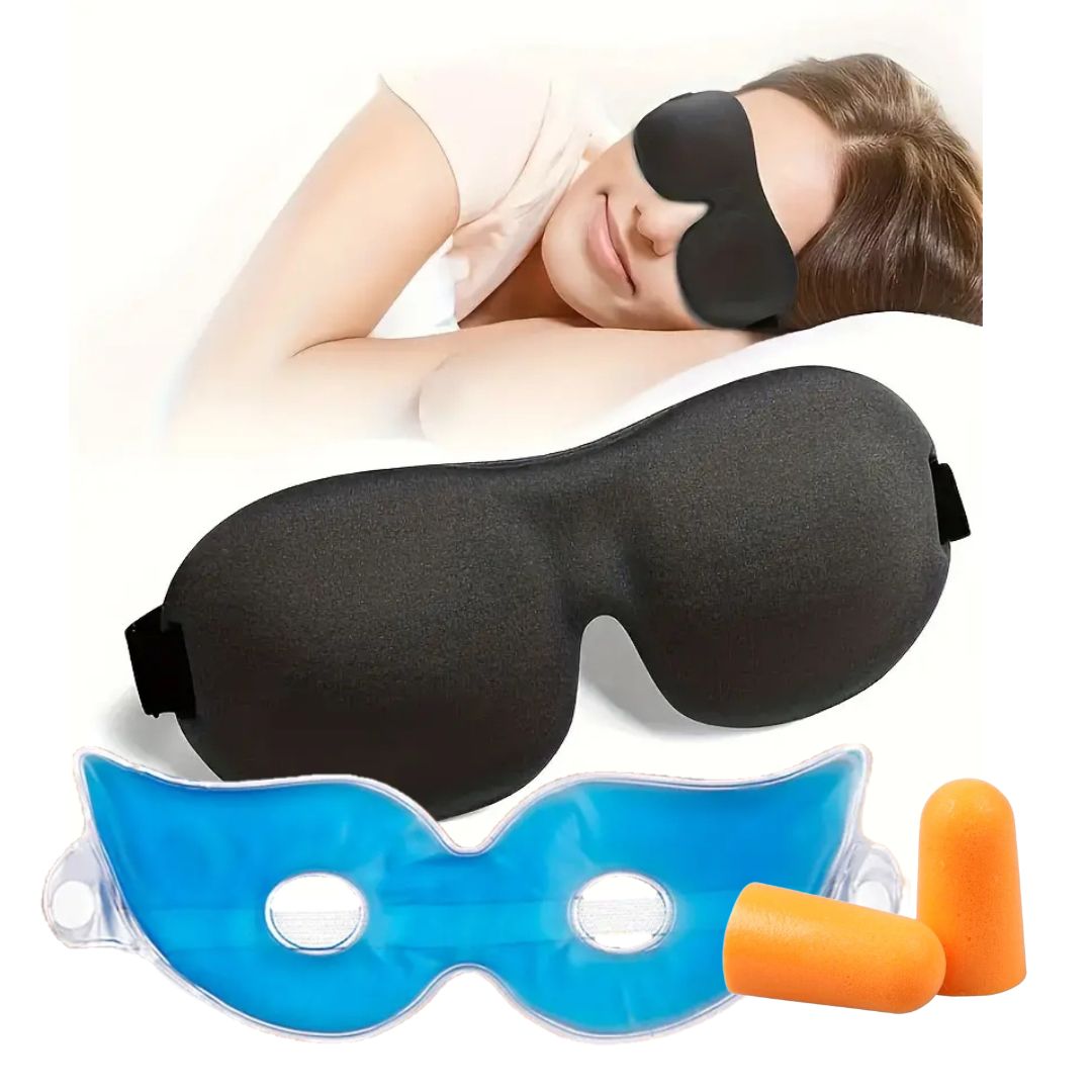 DEEP REST RECOVERY SET - Blackout Sleep Eye Mask, Foam Earplugs, and Gel Eye Mask Bundle