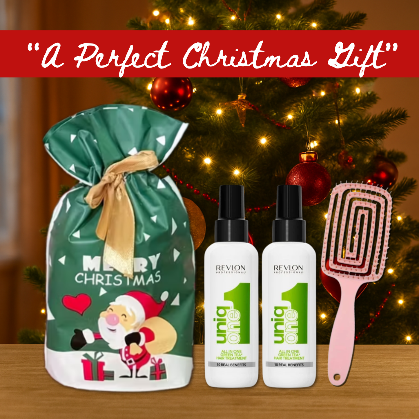 2x Revlon Uniq One Green Tea 150ml with Hair Brush + Christmas Gift Bag 🎁