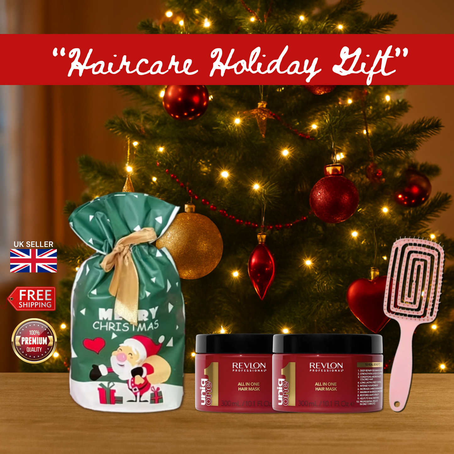 2x Revlon Uniq One Hair Mask 300ml with hair Brush + Christmas Gift Bag 🎁