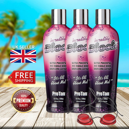 3 x Pro Tan Incredibly Black 10X Double Dark Bronzing Lotion 250ml + Goggles