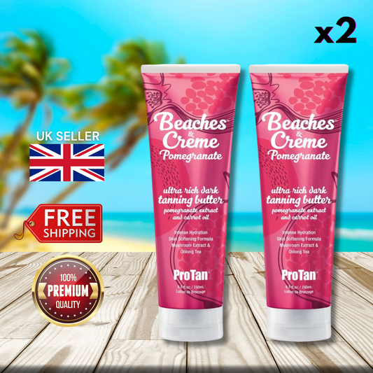 2 x Pro Tan Beaches and Creme Pomegranate Ultra Rich Dark Tanning Butter 250ml