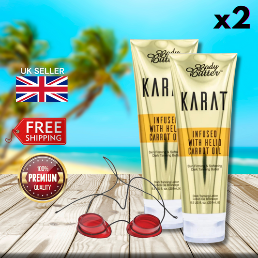 2 x Body Butter Karat Infused with Helio Carrot Oil 251ml with Sunbed Goggles