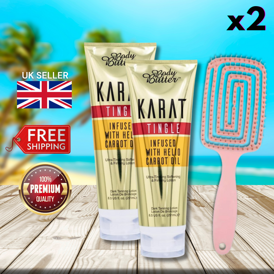 2 x Body Butter Karat Tingle Infused with Helio Carrot Oil 251ml + Hair Brush
