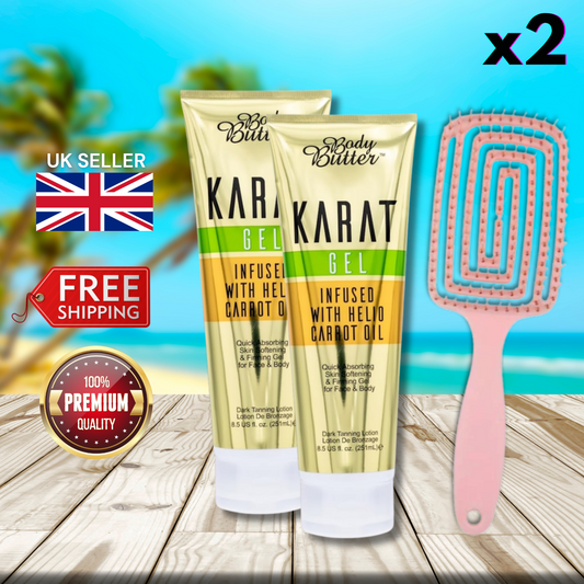 2 x Body Butter Karat Gel Infused with Helio Carrot Oil 251ml + Hair Brush