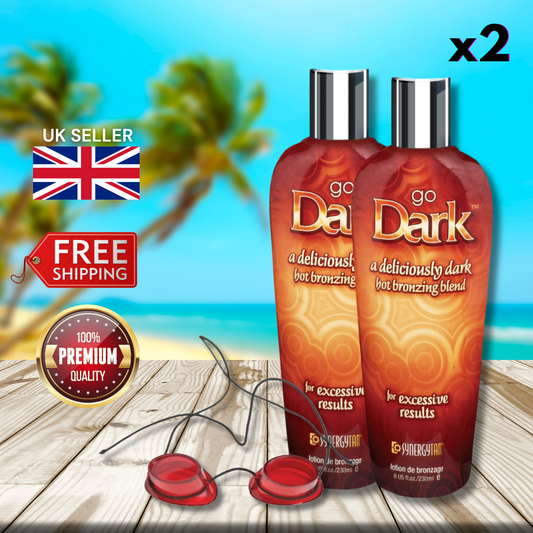 2 x Synergy Tan Go Dark 230ml + Sunbed Goggles - Deep Dark Tan