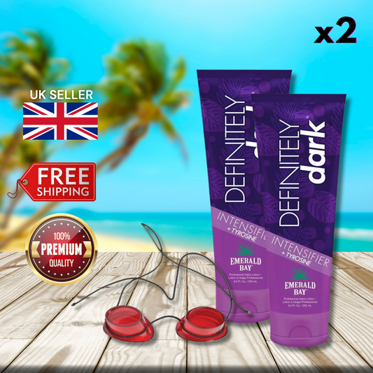 2 x Emerald Bay Definitely Dark Intensifier 250ml + Sunbed Goggles