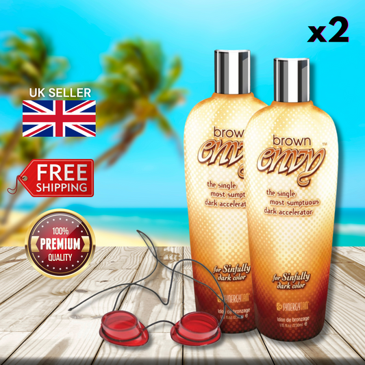 2 x Synergy Tan Brown Envy 230ml + Sunbed Goggles - Flawless Bronze!