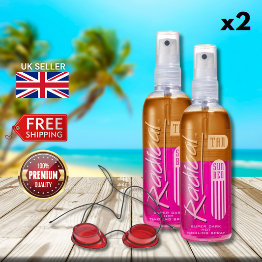 2 x Radical Tan Super Dark Hot Tingling Spray 165ml + Sunbed Goggles