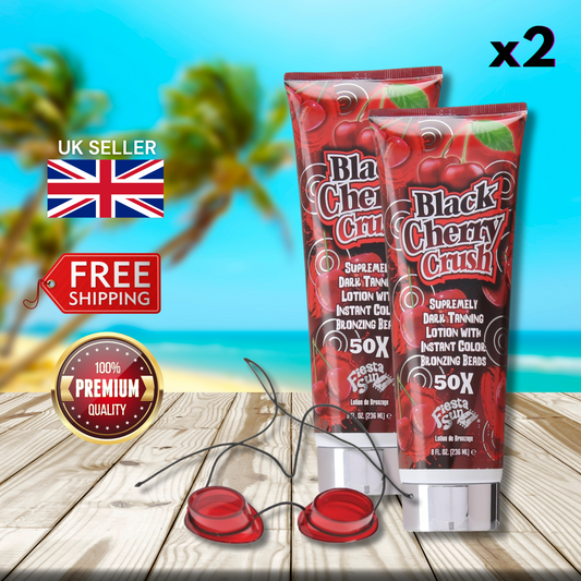 2 x Fiesta Sun Black Cherry Crush 236ml + Sunbed Goggles - Deep Dark Glow!