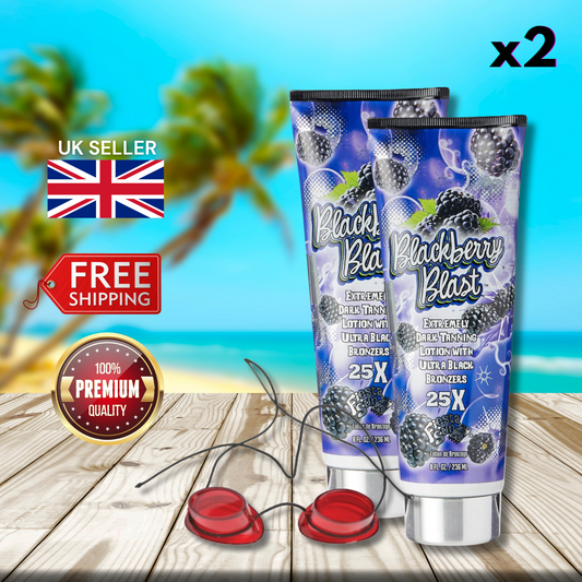 2 x Fiesta Sun Blackberry Blast 236ml + Sunbed Goggles - Extremely Dark Lotion!