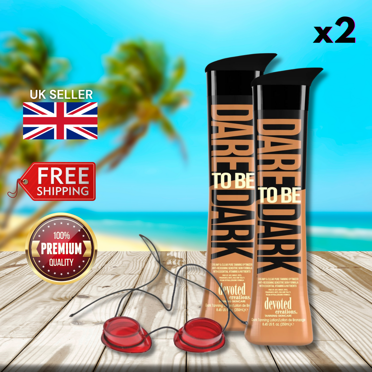2 x Devoted Creations Dare To Be Dark 250ml + Sunbed Goggles