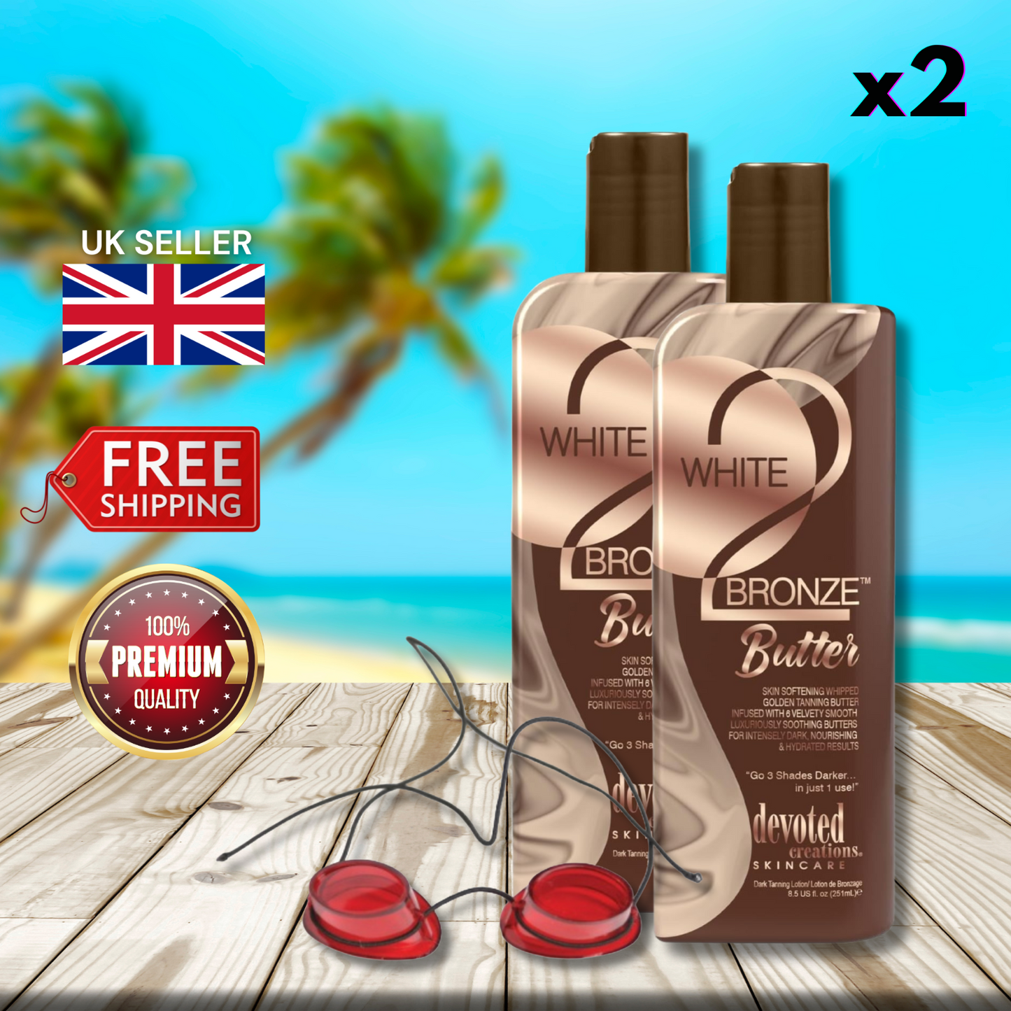 2 x Devoted Creations White 2 Butter 251ml + Sunbed Goggles