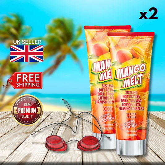 2 x Fiesta Sun Mango Melt 236ml + Sunbed Goggles - Sizzling Hot Tanning Lotion!