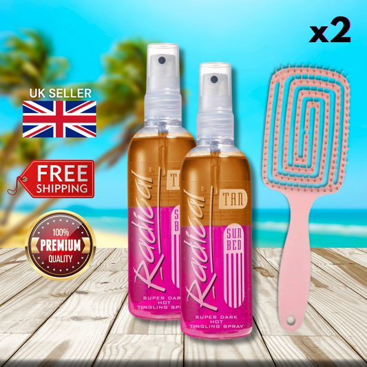 2 x Radical Tan Super Dark Hot Tingling Spray 165ml + Hair Brush - Rapid Tan!