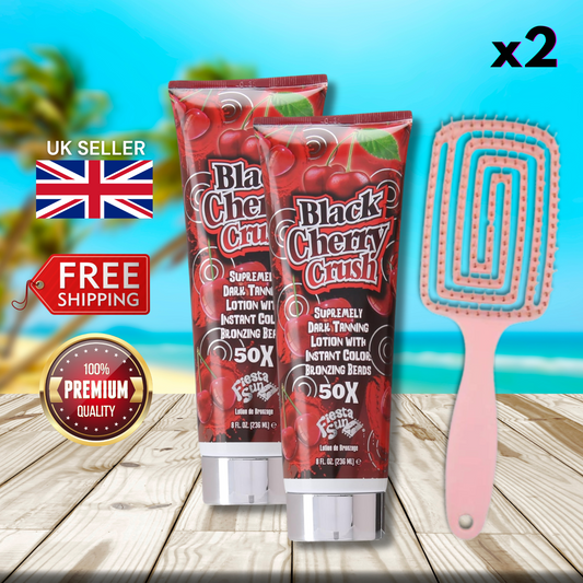 2 x Fiesta Sun Black Cherry Crush 236ml + Hair Brush - Supremely Dark Tanning!