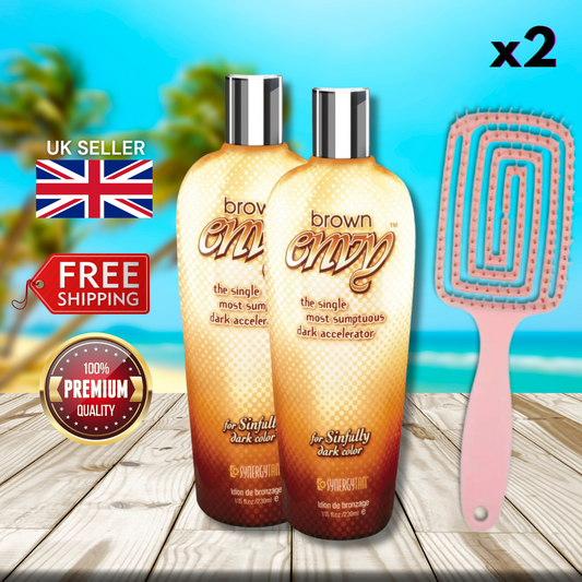 2 x Synergy Tan Brown Envy 230ml + Hair Brush - Sinfully Dark!