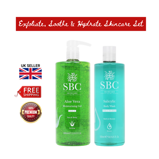 SBC Salicylic Body Wash 500ml & Aloe Vera Gel 1000ml Set – Clear & Soothe Skin!