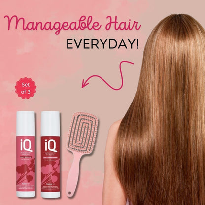 IQ Daily Shampoo & Conditioner 300ml with Hair Brush + Christmas Gift Bag Holiday Set 🎁