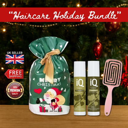 IQ Intense Moisture Shampoo & Conditioner 300ml with Detangling Hair Brush + Christmas Bag Gift Holiday Set 🎁