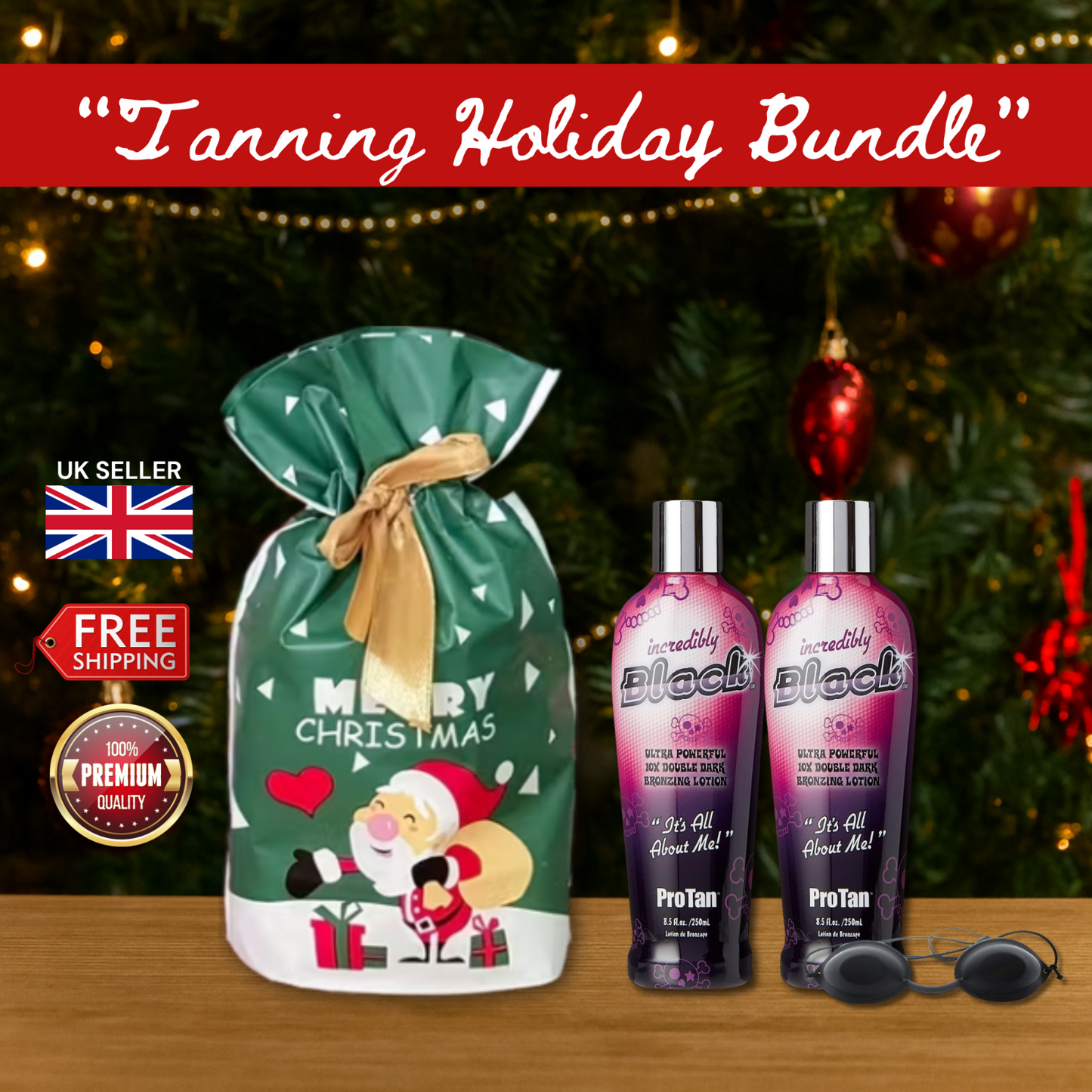 2 x Pro Tan Incredibly Black 251ml with Sunbed Goggles + Christmas Gift Bag 🎁