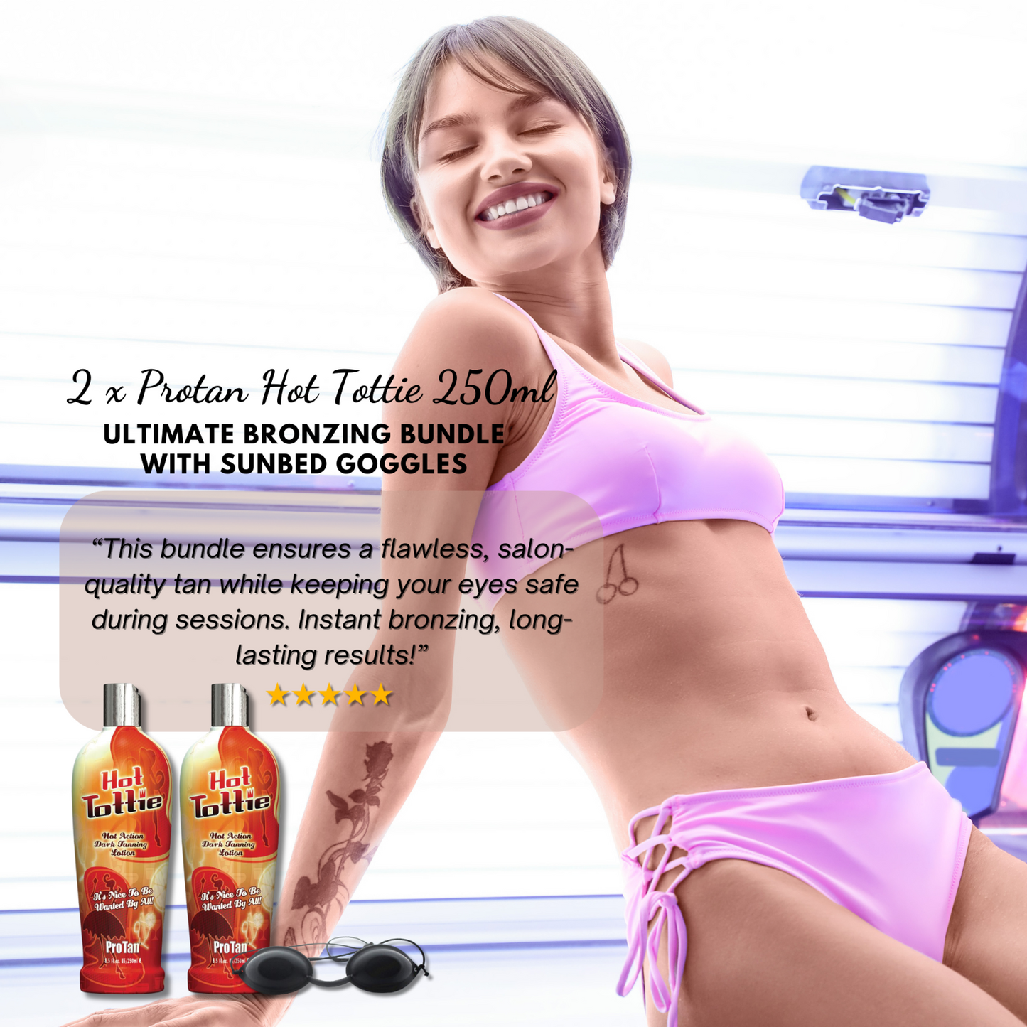 2 x Pro Tan Hot Tottie 251ml with Sunbed Goggles + Christmas Gift Bag Set🎁