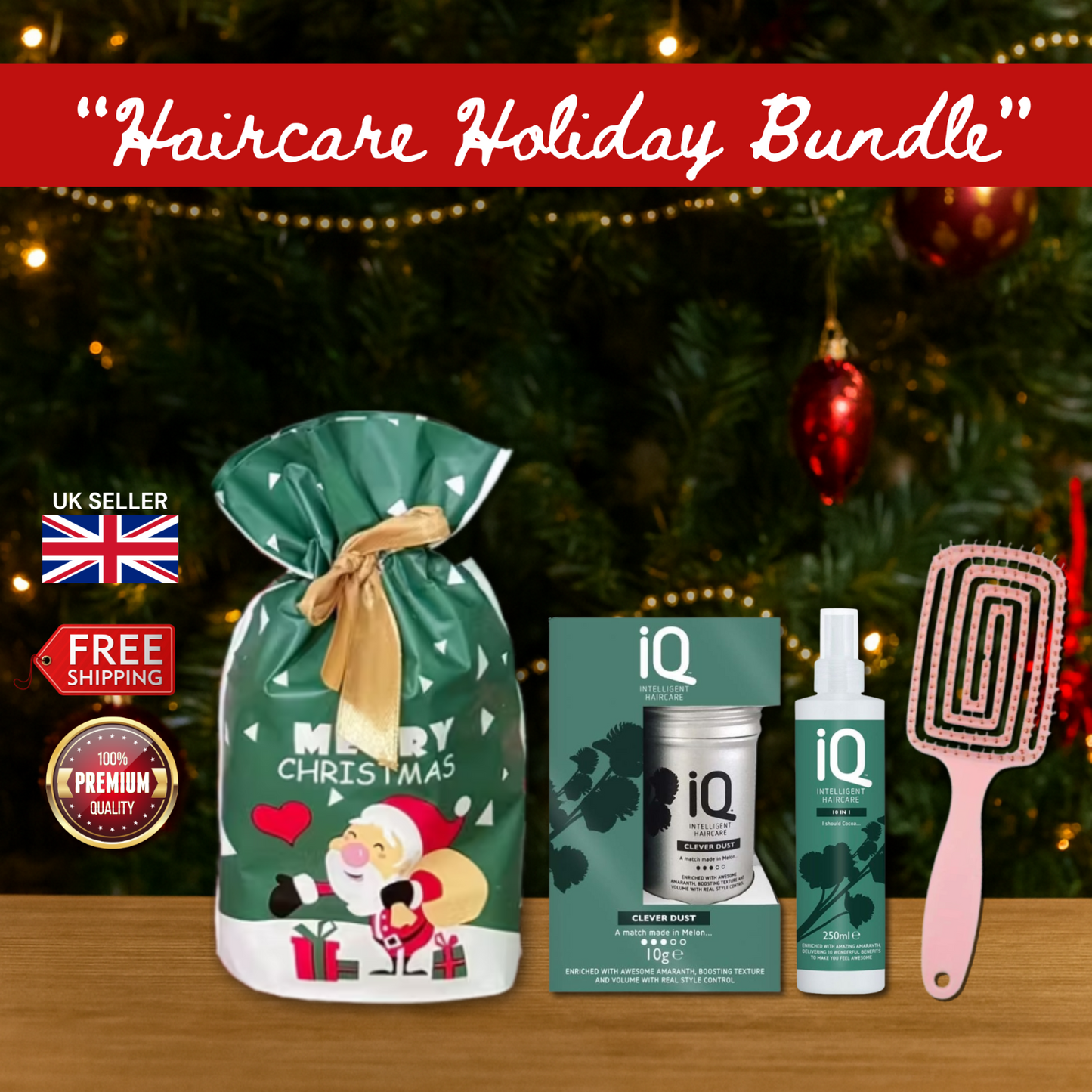 IQ 10 in 1 Spray 250ml & Clever Dust 10g + Hair Brush + Christmas Gift Bag 🎁