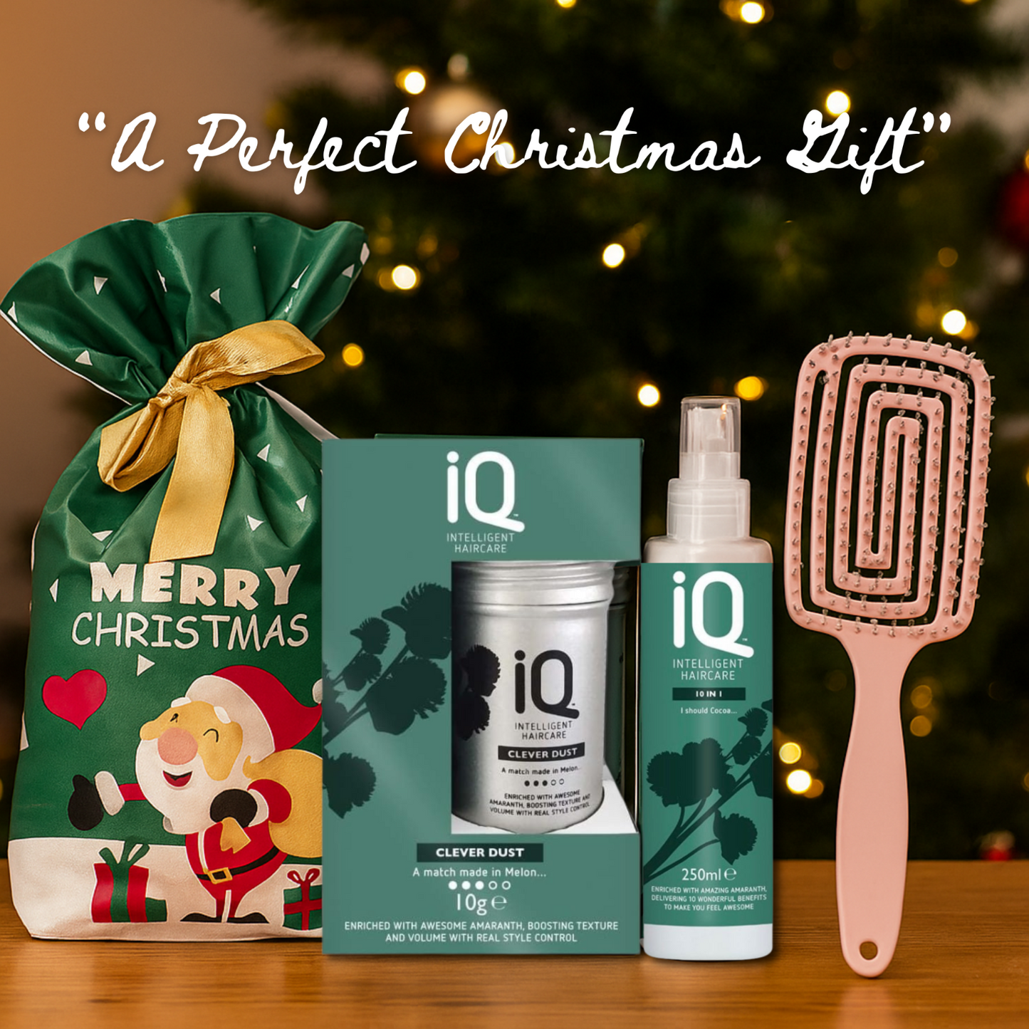 IQ 10 in 1 Spray 250ml & Clever Dust 10g + Hair Brush + Christmas Gift Bag 🎁