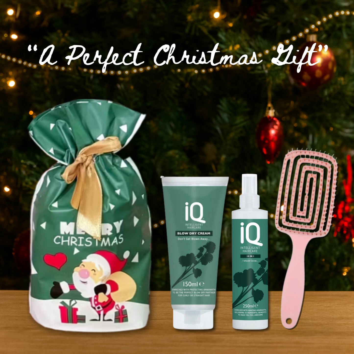 IQ 10 in 1 Spray  & Blow Dry Cream with Hair Brush + Christmas Gift Bag 🎁