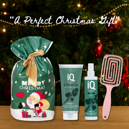 IQ 10 in 1 Spray  & Blow Dry Cream with Hair Brush + Christmas Gift Bag 🎁