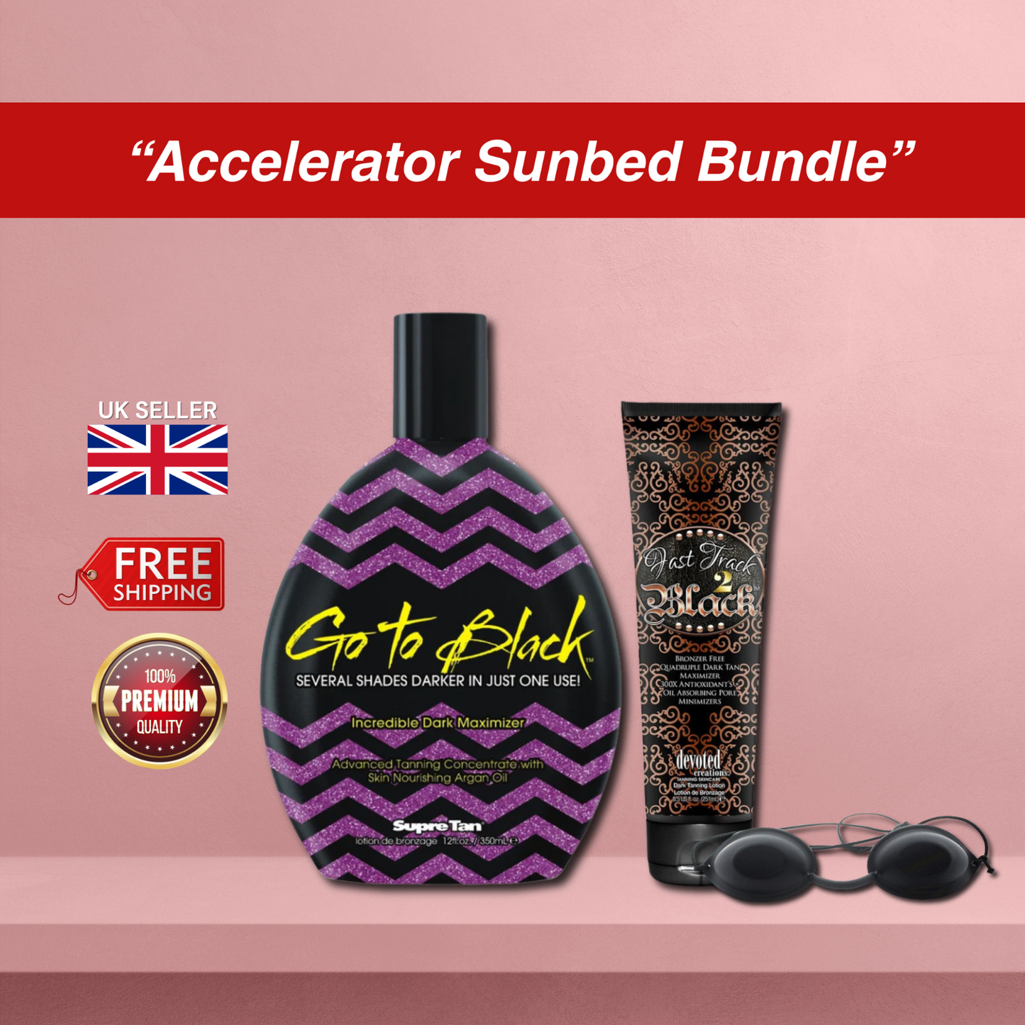 Devoted Fast Track 2 Black 350ml + Supre Go To Black  251ml + Sunbed Goggles Set