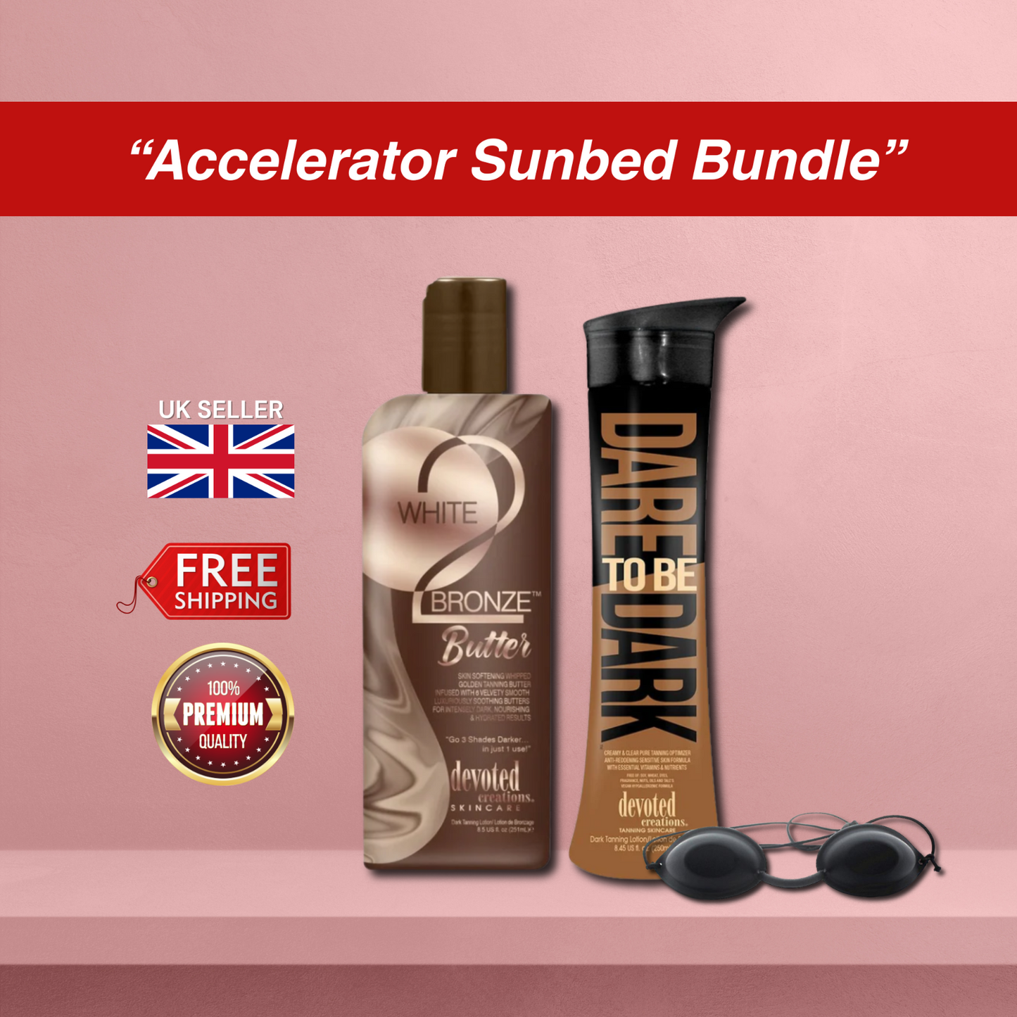 Devoted Creations White 2 Bronze Butter + Dare To Be Dark + Sunbed Goggles Set