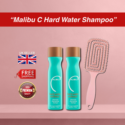 2x Malibu C Hard Water Wellness Shampoo 266ml + Detangling Hair Brush Bundle