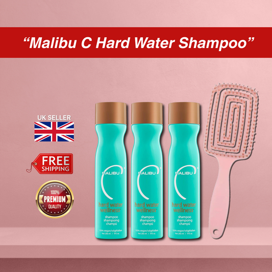 3x Malibu C Hard Water Wellness Shampoo 266ml + Detangling Hair Brush Bundle