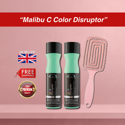2x Malibu C Colour Disruptor Shampoo 266ml + Detangling Hair Brush Bundle